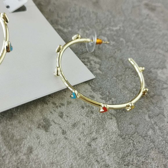 Kendra Scott Gold Multi Color Haven Heart Hoop Earrings NEW w/dust bag - Picture 3 of 3